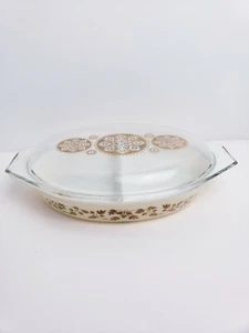 Vintage Casserol Pyrex Golden Acorn Oval Divided Dish 1.5Qt Home Kitchen Decor - Picture 1 of 8