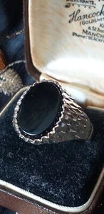 Antiguo anillo vintage de plata esterlina 925 de ónix negro de 1930 tamaño... - Imagen 1 de 9