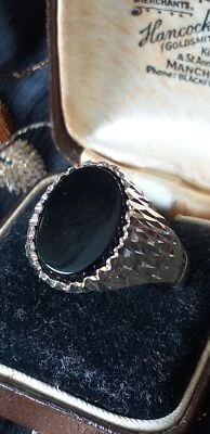 Antiguo anillo vintage de plata esterlina 925 de ónix negro de 1930 tamaño... - Imagen 1 de 4