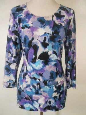 Hermosa Blusa Pullover Para Mujer PXS Croft & Barrow Azul Floral Manga Larga Foto 1 de 4