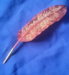 Rare Antique Vtg 1934 Chicago WORLDS FAIR Quill Feather Writing Pen - Picture 1 of 5