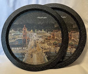 Set Of 2 Vintage Kansas City Plaza Lights Metal Serving Tray Christmas Holiday - Picture 1 of 7
