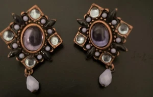 Avon Earrings Blue Drop Boho Style Bronze Tone Vintage No Backs As Is See Pics - Picture 1 of 4