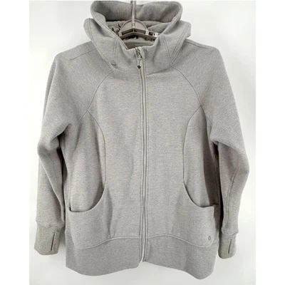 Moletom com capuz feminino 90 graus By Flex zíper completo 1X furo no polegar cinza urze - Imagem 1 de 4