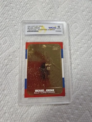 Fleer Michael Jordan 1998 oro 23 k novato borde rojo y azul casi nuevo-como nuevo Bulls Foto 1 de 3