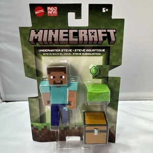 Mattel Minecraft Underwater Steve mit Smaragd & Brust 3,25" Figur NEU 2024 - Bild 1 von 2