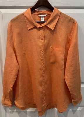 H&M Shirt Women’s Size XL Orange Long Sleeve Button Up 100% Linen - Image 1 of 4