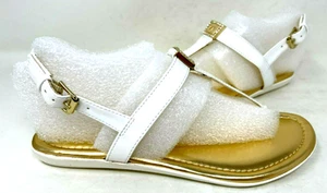 Marc Fisher Women's Ademi T-Strap Thong Buckle Sandals White/Gold Size:6 42C - Picture 1 of 4