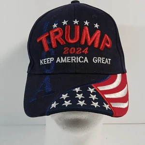 Trump 2024 Keep America Great MAGA Hat Navy Blue Flag Bill Adjustable EUC - Picture 1 of 15