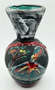 Vintage Ricordo Ätna ausbrechender Vulkan emaillierte Vase handbemalt (z323) - Bild 1 von 4