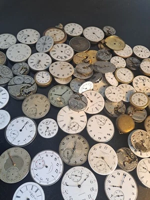 Vintage Elgin Hamilton Waltham Illino Mechanical Watch Movement Parts Lot of 60 - Image 1 of 4