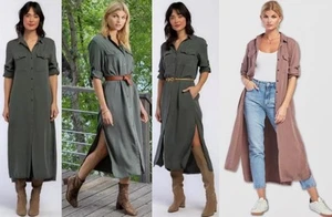 $108 VELVET HEART Maxi Shirt Dress Shacket XL 1X? 100% Tencel Green Boho Western - Picture 1 of 10