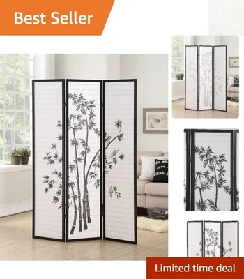 Elegant 3-Panel Shoji Room Divider Screen in Black - Foldable Privacy Solution - Image 1 of 4