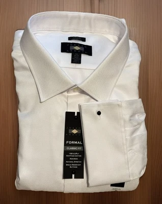 Para Hombres 20-36/37 Alto Formal Calce Clásico Abotonado Patrón Texturizado Puño Francés Foto 1 de 4