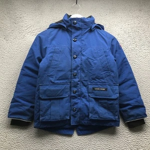 Canada Goose Vernon Down Quilted Lined Parka Jacket Hoodie Boys Youth Small Blue - Picture 1 of 13