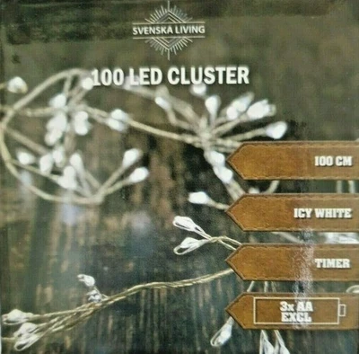 LED 100 Cluster Timer Drahtlichterkette Batterie kaltweiß Lichterkette 1m Deko - Bild 1 von 2