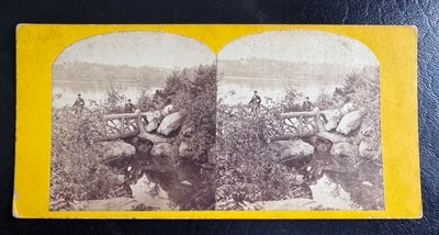 Stereoview Озеро Центральный парк Нью-Йорк Сити Нью-Йорк Джордж Стейси 1860-е НАЛОГОВАЯ МАРКА - Изображение 1 из 2