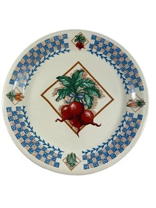 Fresh Garden 10.5" Dinner Plate Radishes Blue Check Vegetables Stoneware - Picture 1 of 7