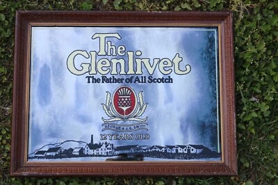 VINTAGE GLENLIVET FATHER OF ALL SCOTCH GEORGE & JG SMITH MIRROR ADVERTISING SIGN - Image 1 of 4