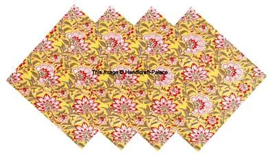 Aqua Floreale Giallo Rosso Mano Blocco Stampato Cocktail & Cena Tovaglioli Set - Immagine 1 di 3