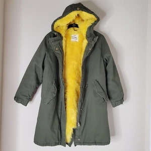 Zara Girls Army Green Parka Coat Fur Lined Size 10 Years Hodded Outerwear - Picture 1 of 10