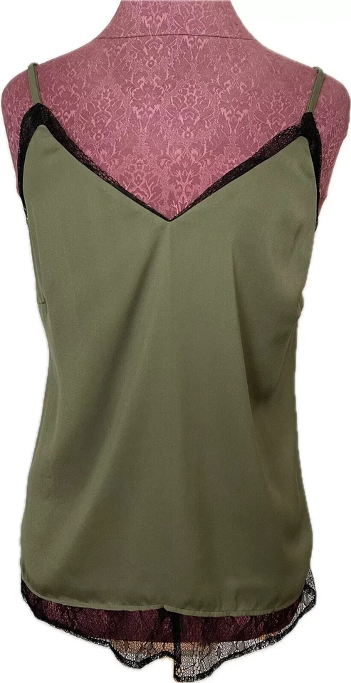 Bar III Womens Green Lace Spaghetti Strap Top Medium M Dusty Olive Org.
