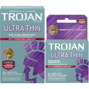 Trojan Ultra Thin Sensitive Armor Spermicidal Lubricated Latex Condoms - Picture 1 of 5