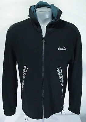 Jaqueta feminina estilo pista Diadora M média zíper completo poliéster macio lã preta - Imagem 1 de 4