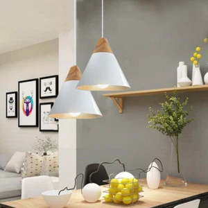 White Pendant Lamp Kitchen Light Bedroom Ceiling Lights Wood Chandelier Lighting - Picture 1 of 12