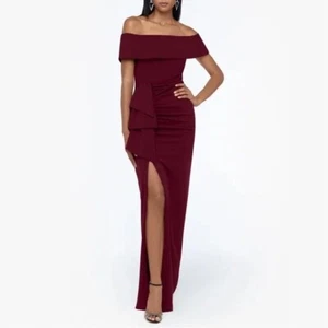 Vestido Xscape para mujer talla 8 rojo morera drapeado frente dividido vestido - Imagen 1 de 7