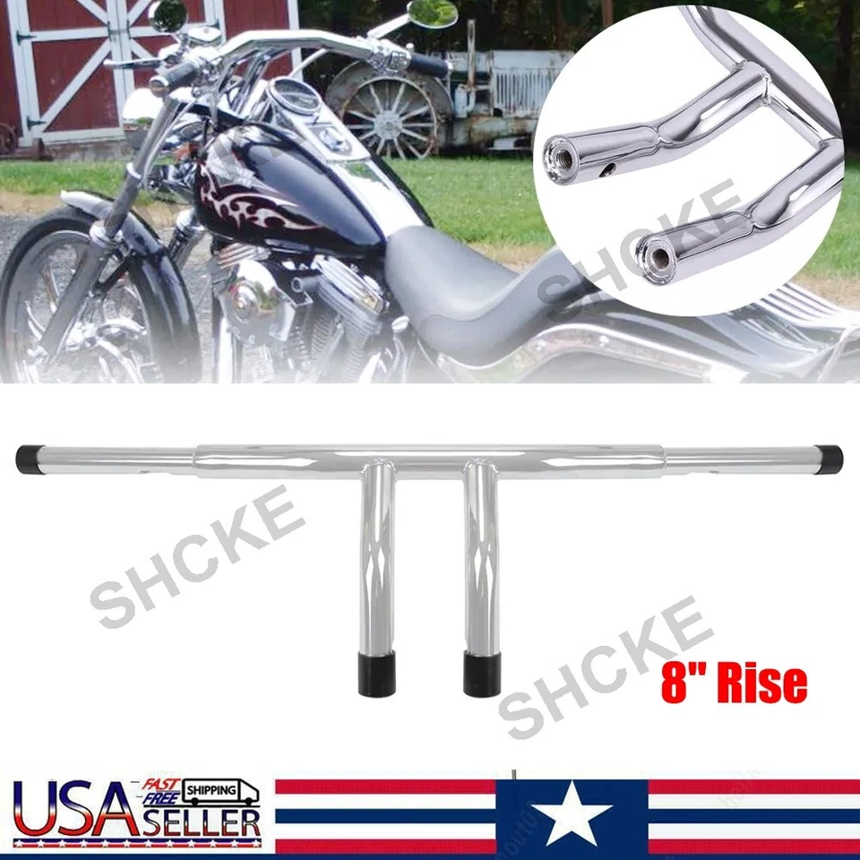 Motorcycle 1-1/4" 8" Rise T-Bar Handlebars Drag For Harley FLS Yamaha V-STAR - Image 1 of 4