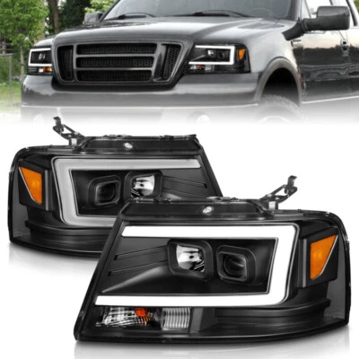 Faros proyectores ANZO para Ford F-150 2004-2008 con barra de luz carcasa negra Foto 1 de 4