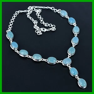 Sterling Silver Natural Aquamarine New Chain Anniversary Gift Necklace Jewelry - Picture 1 of 6