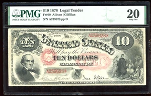 1878 $10 Legal Tender Note LTN FR-99 - Certified PMG 20 (Very Fine) - Picture 1 of 2