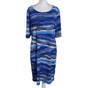 Connected Apparel Blue and Black Layered Sheath Dress Size 16 Blue Stripe Dress - Picture 1 of 9