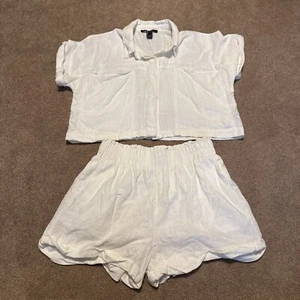 Forever 21 weißes kurzes Hemd passendes Set Leinenmischung Small - Bild 1 von 12