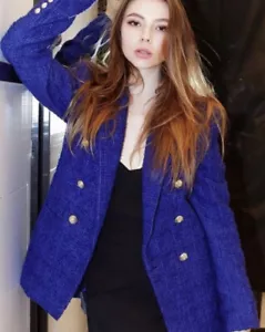 GIACCA BLAZER ZARA NUOVA DONNA TESTURIZZATA DOPPIO PETTO SU MISURA BLUASTRA 2032/502 S - Foto 1 di 10