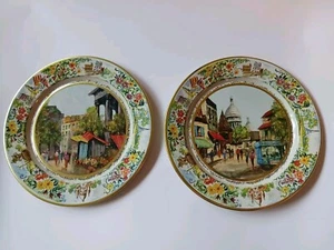 Set Of 2 Vintage Daher Metal Plates French Scenes 8 Inch - Picture 1 of 7