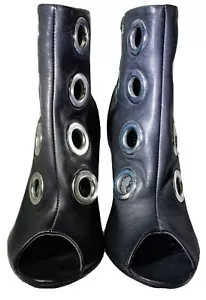 American Retro Black Large Grommet Open Cru Wedge Boot, Size 6 - Picture 1 of 11