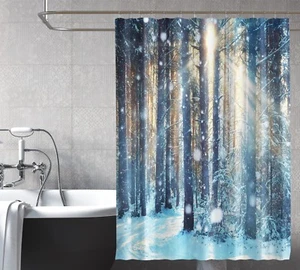 3D Schnee Wald 8 Duschvorhang Wasserdicht Faser Bad Daheim Windows Toilette DE - Picture 1 of 3