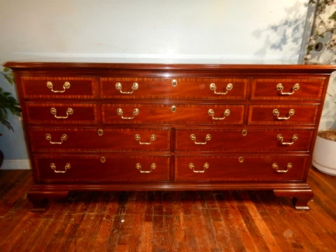 Councill Craftsman Banded Mahogany Chest 10 Drawer Dresser Cover