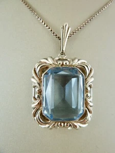 Anhänger 900/-Silber mit Kette vermutlich Aquamarin oder Blautopas um 1910 - Bild 1 von 15