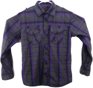 Camisa para hombre Monticello Collection talla M L/S abotonada gris/púrpura/negro a cuadros - Imagen 1 de 6