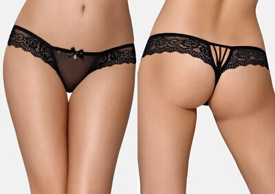 OBSESSIVE OUVERT PANTY crotchless slip schwarz string spitze offen 854-PAC-1 - Bild 1 von 4