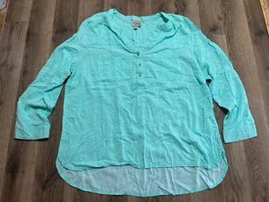 Como Vintage Shirt, Women's 1X, Green, Diamond, Long Sleeve, V-neck, 1/4 Buttons - Picture 1 of 11