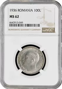 Romania 100 lei 1936, NGC MS62, "King Carol II (1930 - 1940)" - Picture 1 of 2