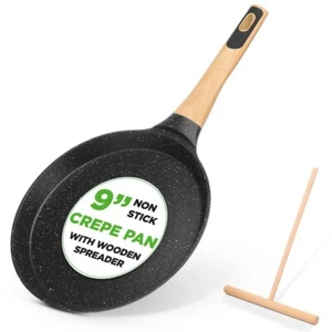 NutriChef 9.45” Non-Stick Crepe Pan w/ Spreader- Induction Bottom (Black Marble) - Picture 1 of 7