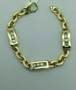 Men's Moissanite Chain Bracelet 2.50Ct Round Cut 14K Yellow Gold Plated - Picture 1 of 4