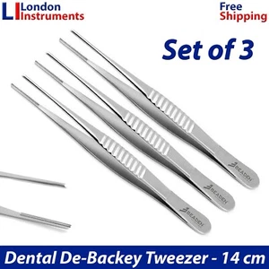 Juego de 3 Pinzas Dentales Debackey Implante Cirugía Oral Pinza Pulgar Pinzas 14cm - Imagen 1 de 6