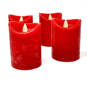 LED Echtwachs Kerzen Set mit Timer beweglicher Flamme, Rot, Ø7,5x10cm, 4 Stk. - Bild 1 von 6
